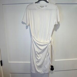 Vince White Tie-Waist Mini T-Shirt Dress